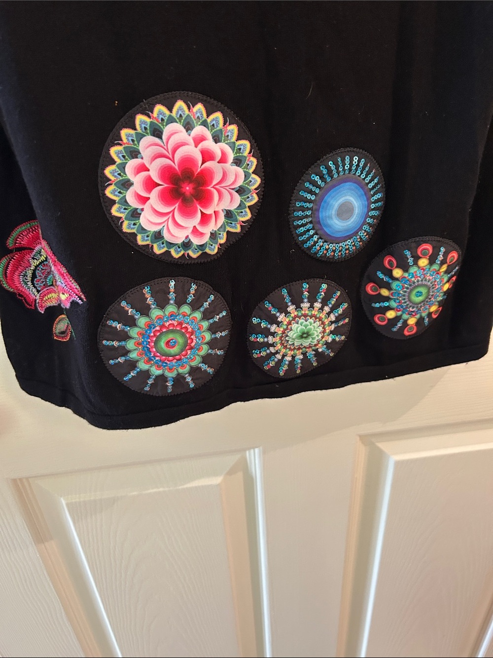 Desigual Knit Floral Embellishment V Neck midi Dress - Picture 3 of 5